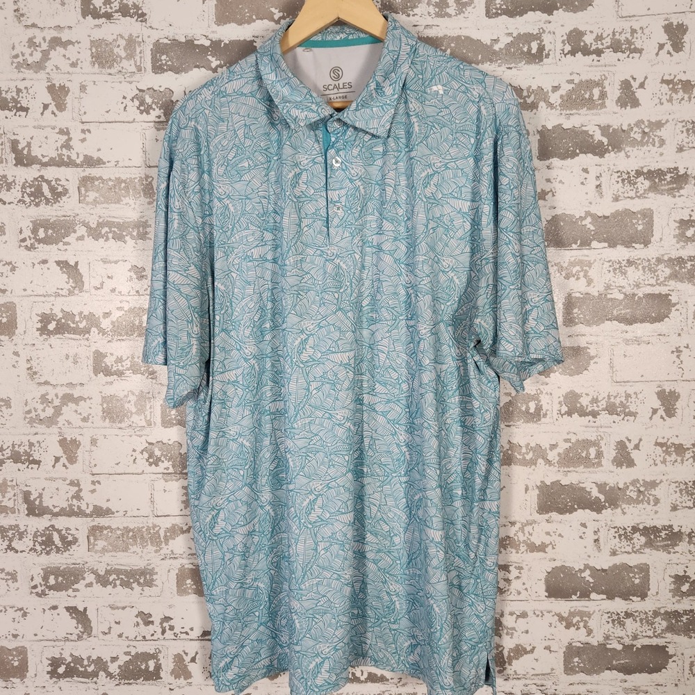 Scales Gear Tropical Print Golf Mens Short Sleeve Aqua‎ Comfortable